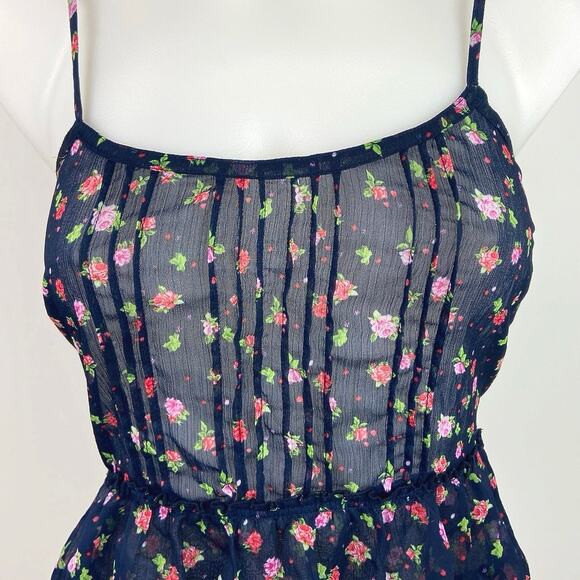 Aeropostale Navy Blue Floral Print Spaghetti Strap Peplum Camisole Tank Top Sz S - Picture 3 of 5